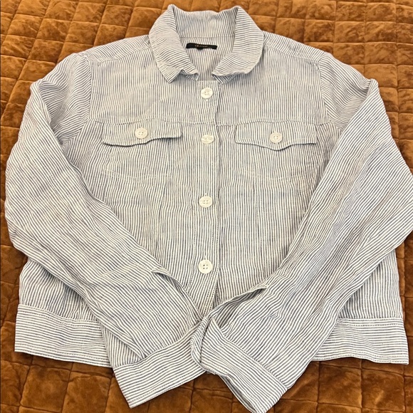 Quince Blue and White Striped Jacket - Picture 1 of 5